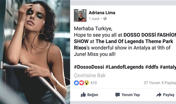 Adriana Lima'dan Türk hayranlarına mesaj