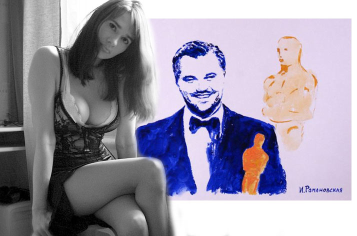 Rus sanatçı Irina Romanovskaya, göğüsleriyle Leonardo DiCaprio'yu çizdi.